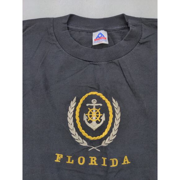 Alstyle Apparel Florida T Shirt Size L Black Embroidered Anchor Naval - Picture 5 of 10